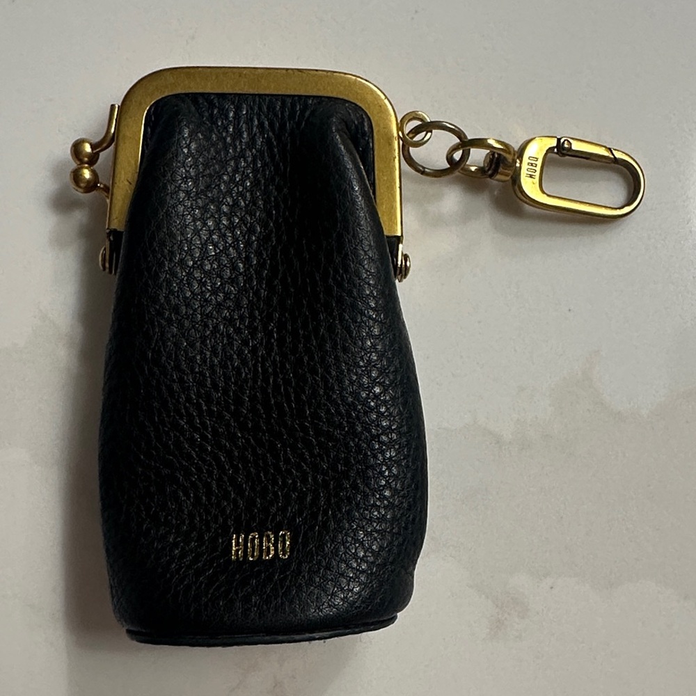 HOBO Black Leather Mini Pouch with Gold Accents
